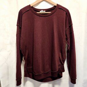 Maurices Pullover Sweater Womens M‎ Long Sleeve Burgundy Relaxed Fit Rib Detail